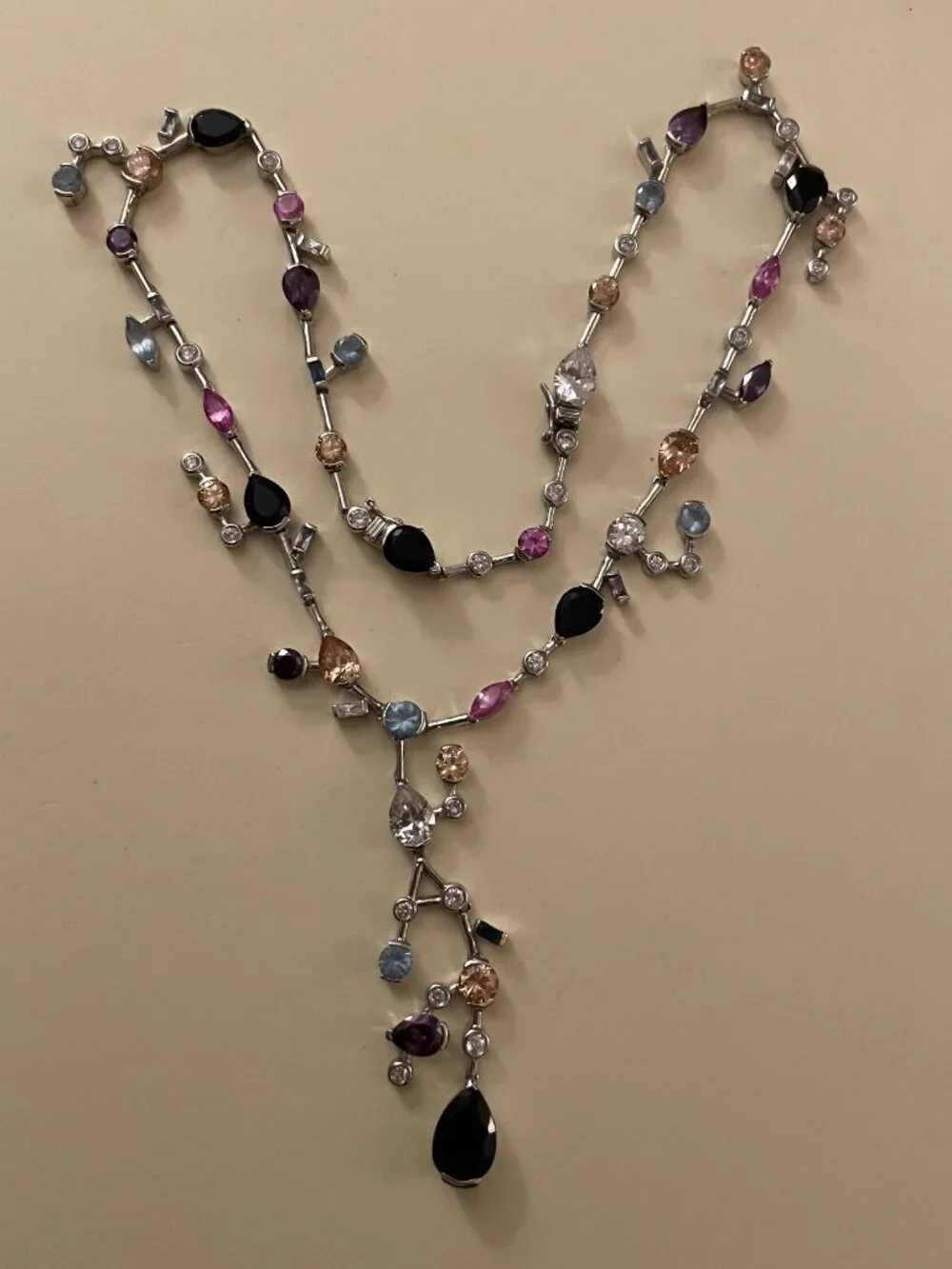 Sterling Silver Necklace Multi Stone 925 Abstract Contemporary 16-18